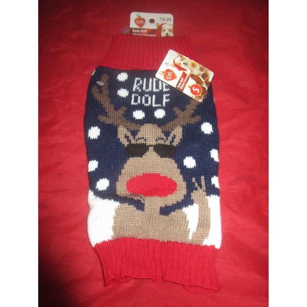Pet Central Dog Winter Sweater Rude Dolf Deer Christmas Sweater Small